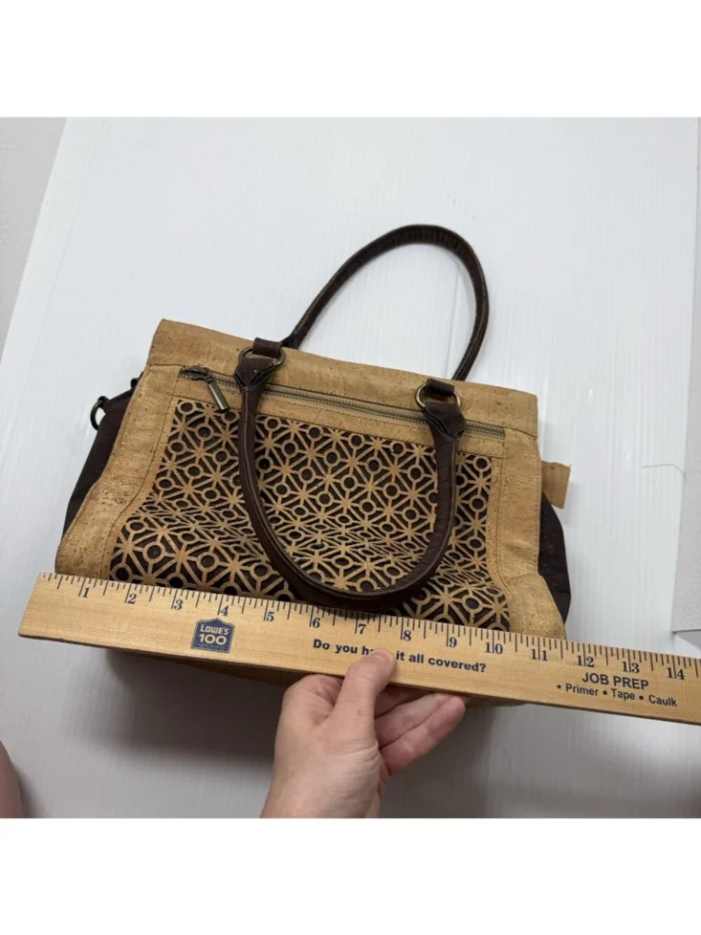 Natural Cork Satchel Bag 1SZ Tan Brown Laser Cut Portugal Vegan Eco Granola Boho